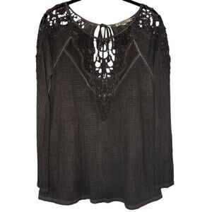 Gimmicks BKE Top Womens Size Small Crochet Cottagecore Long Sleeve Waffle Knit